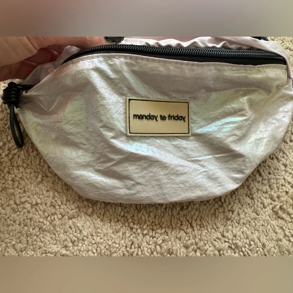 ZARA Iridescent Belt Bag- Pearl White Holographic Crossboday Waist Bag